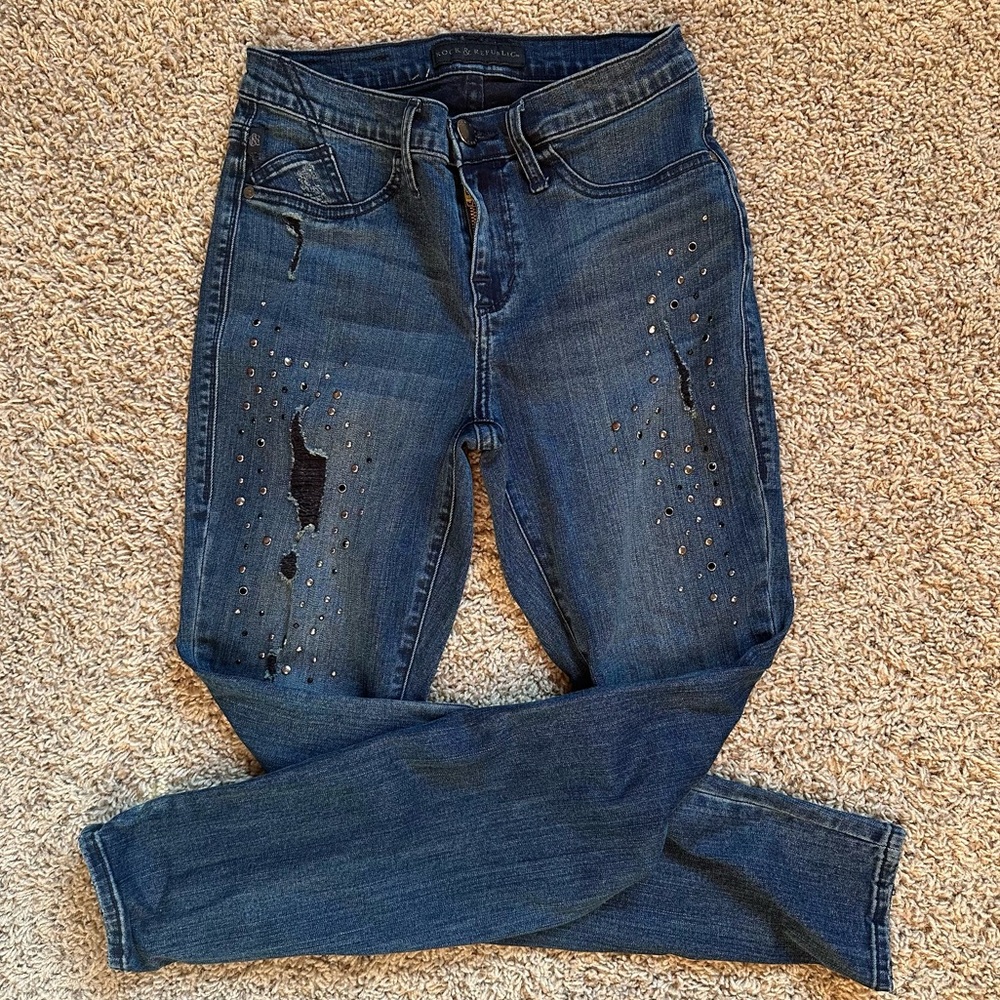 Rock & Republic kashmiere studded mid rise skinny jeans